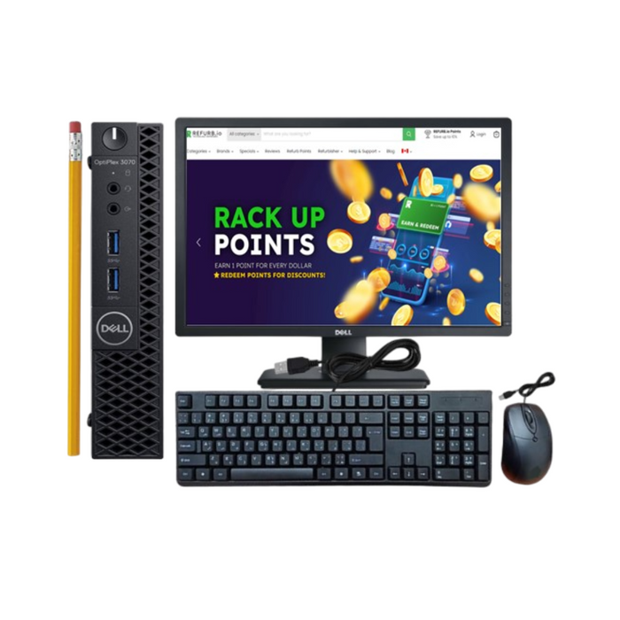 Dell OptiPlex 3070 Micro Desktop Bundle Intel i5-9500T 16GB RAM 512GB SSD Windows 11 Pro with 24'' Dell Monitor Refurbished