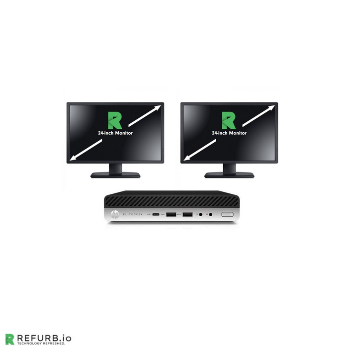 Refurbished HP EliteDesk 800G4 Mini Desktop Bundled with Dual Monitor 2 x 24" LCD Intel Core i5-8500T 32GB RAM 512GB Windows 10 Pro- Grade A